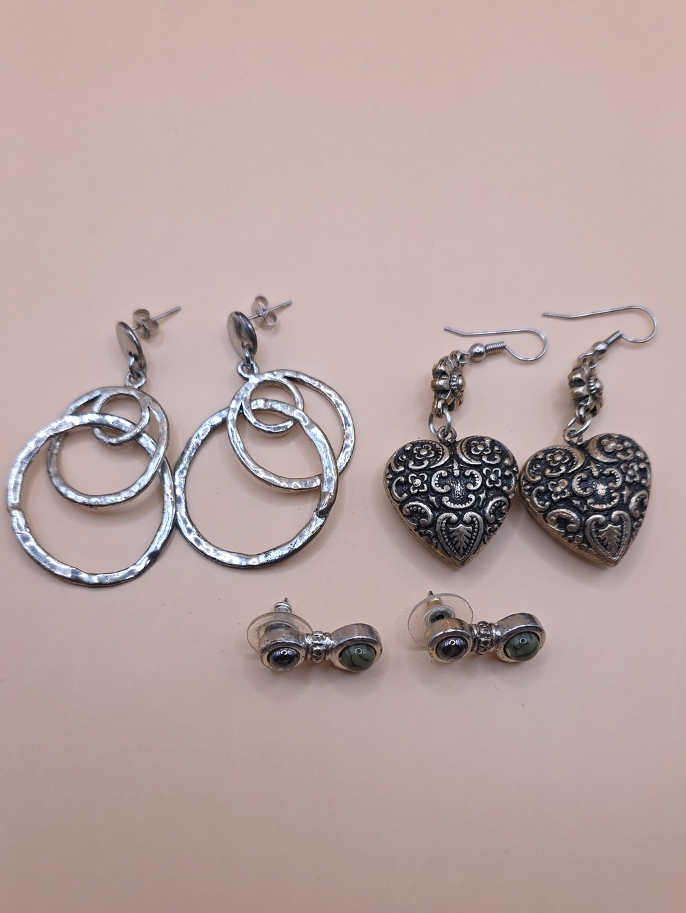 Mixed Style Silver-tone 3 Pair Earring Lot